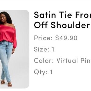 Satin Tie Front Off Shoulder Blouse - Pink